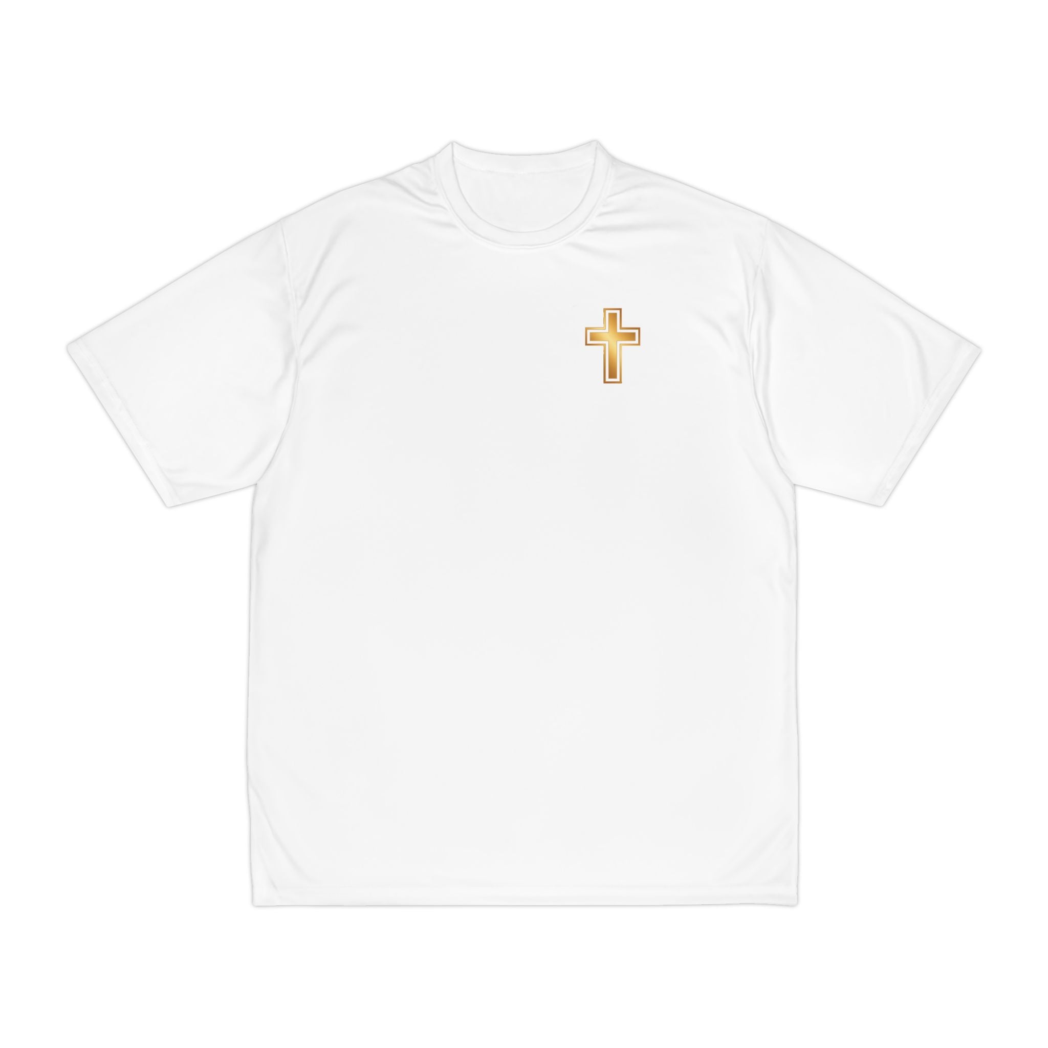 Gold Cross Performance T-Shirt — Christian Faith Athletic Tee – Christian faith apparel & gifts | Fully Christian Apparel