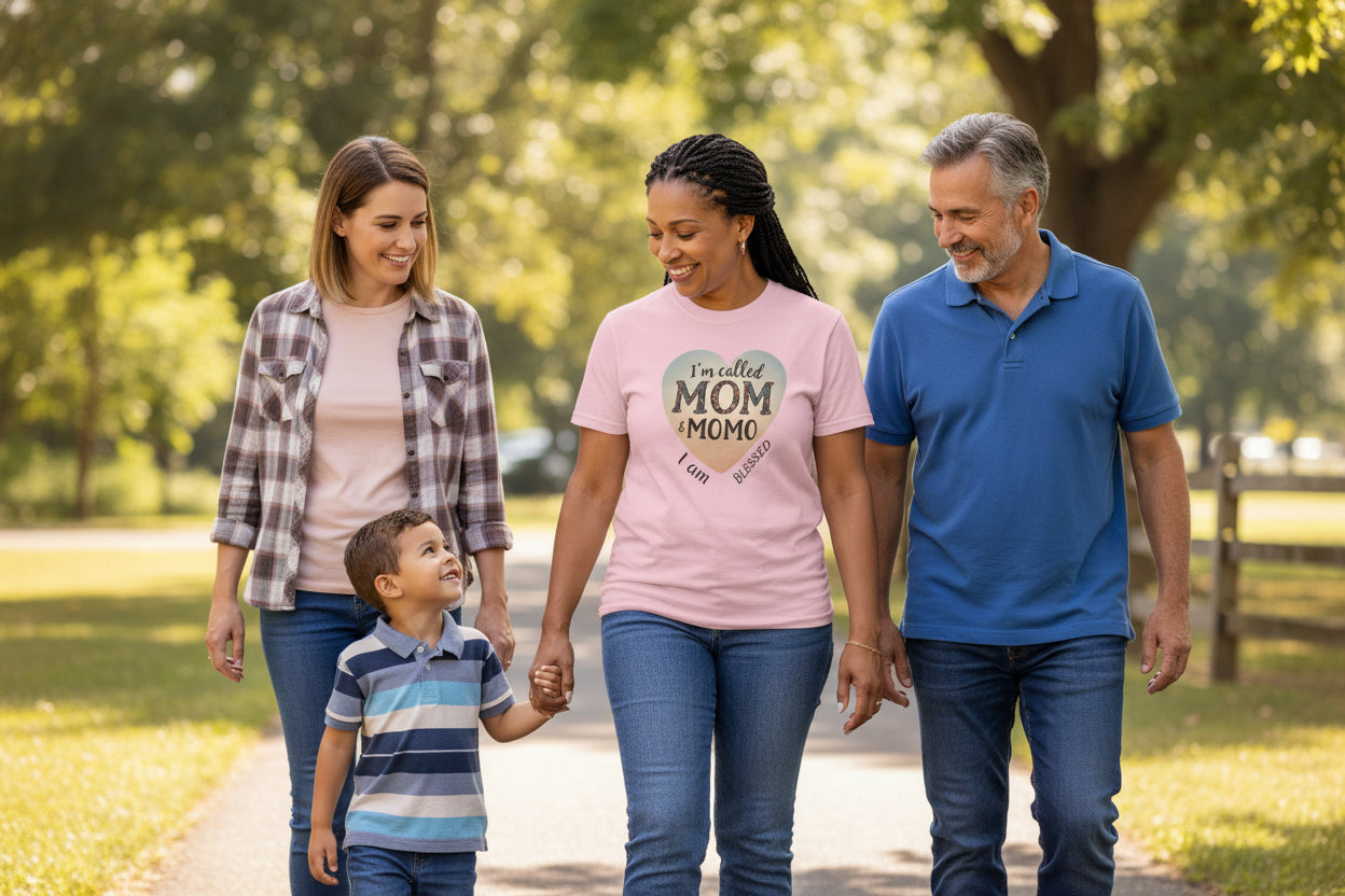 I'm Called Mom & Momo T-Shirt — "I Am Blessed" Heart Design