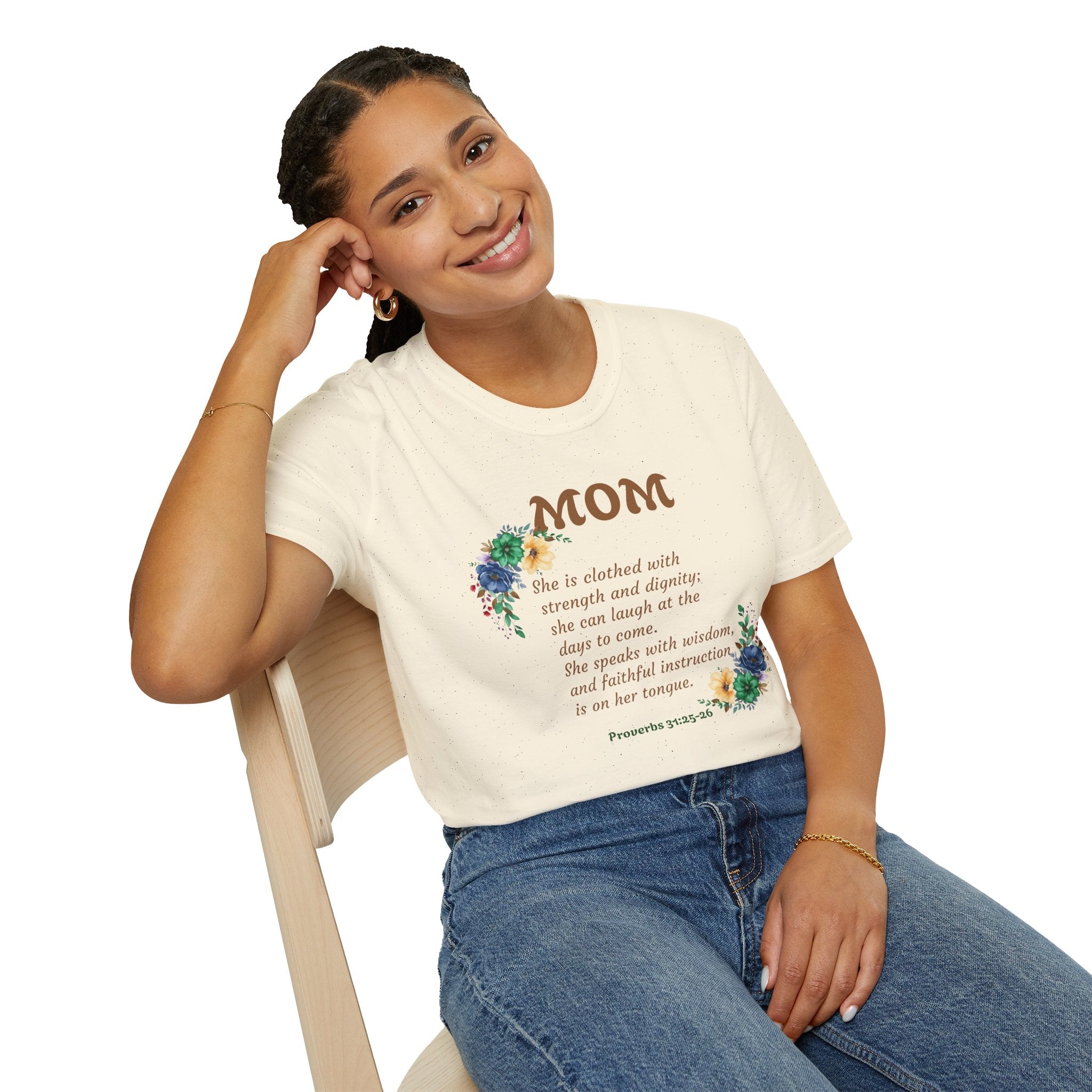 Mom Floral Scripture T-Shirt — Proverbs 31:25 Tribute Shirt