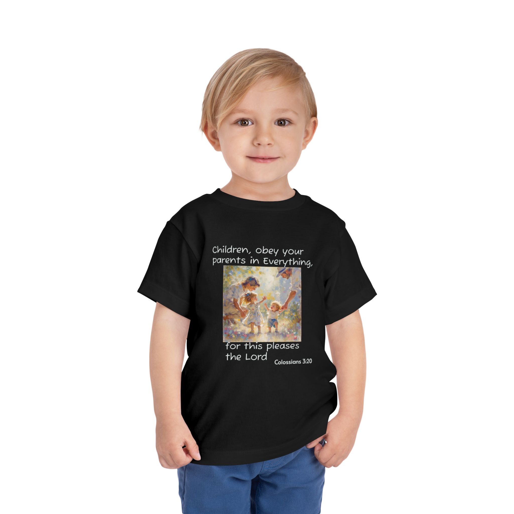 Toddler Tee – "Children, obey your parents in everything" Colossians 3:20 Christian Kids Shirt