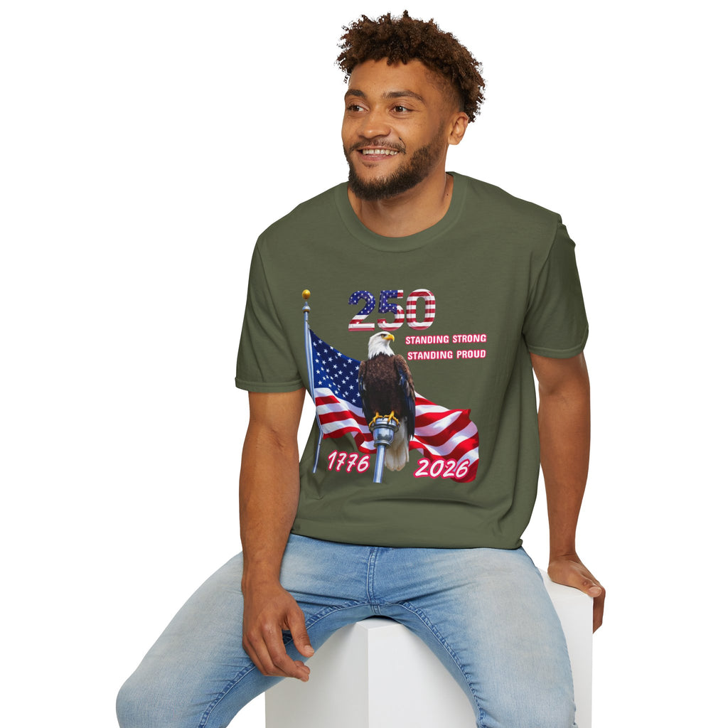 T-Shirt — 250 Years Patriotic Eagle Tee “Standing Strong, Standing Proud” (1776–2026)