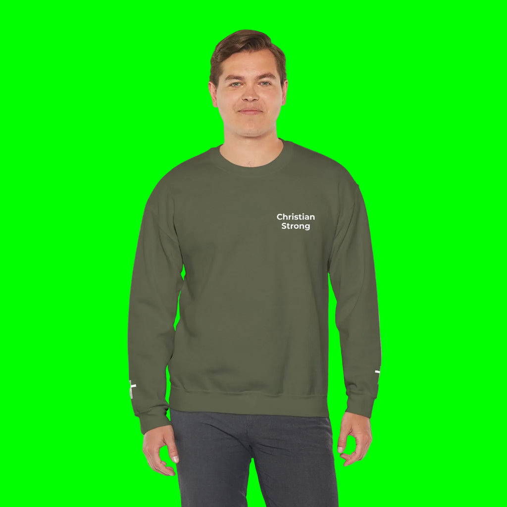 Embroidered Christian Strong Crewneck Sweatshirt — Faith-Inspired Graphic Pullover