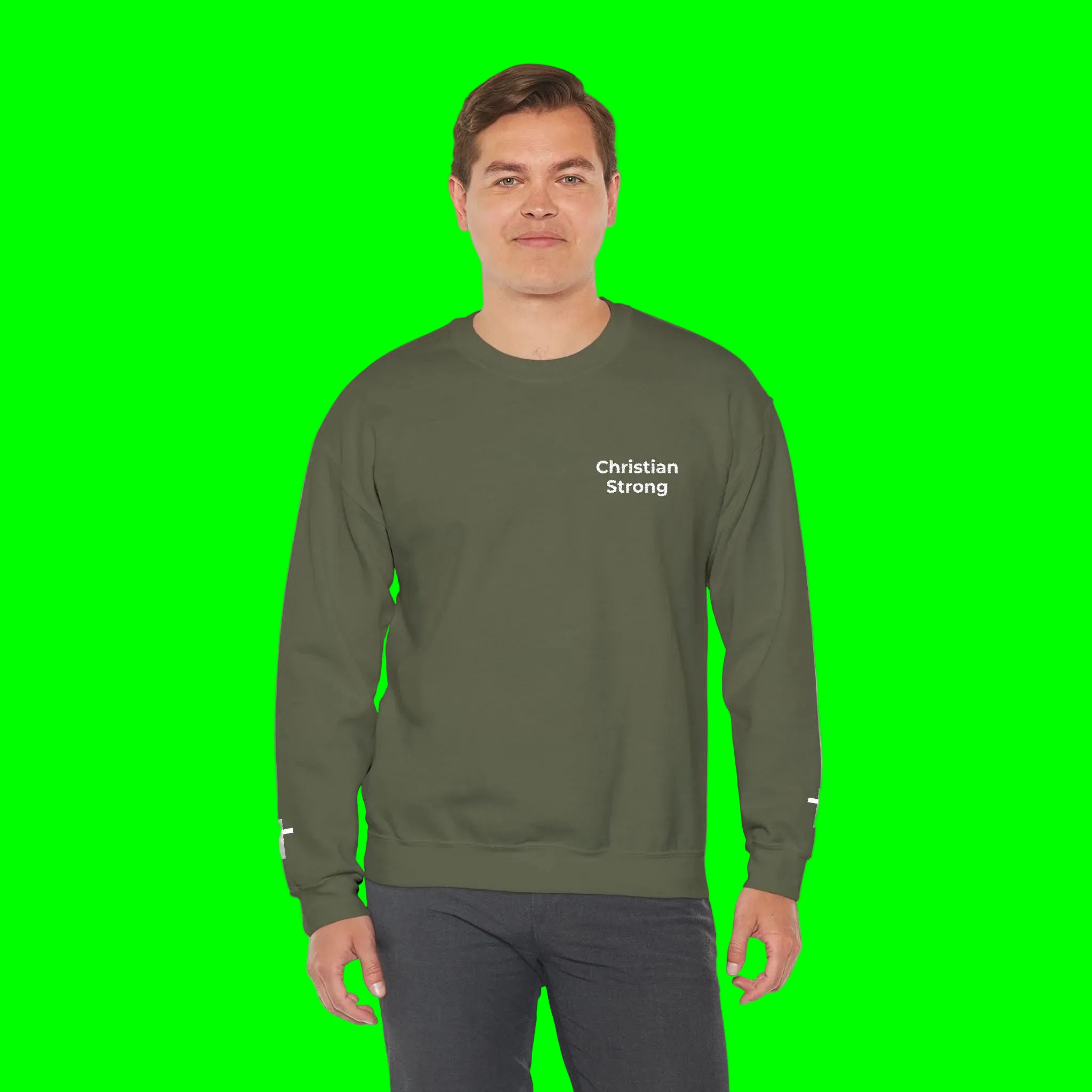 Embroidered Christian Strong Crewneck Sweatshirt — Faith-Inspired Graphic Pullover