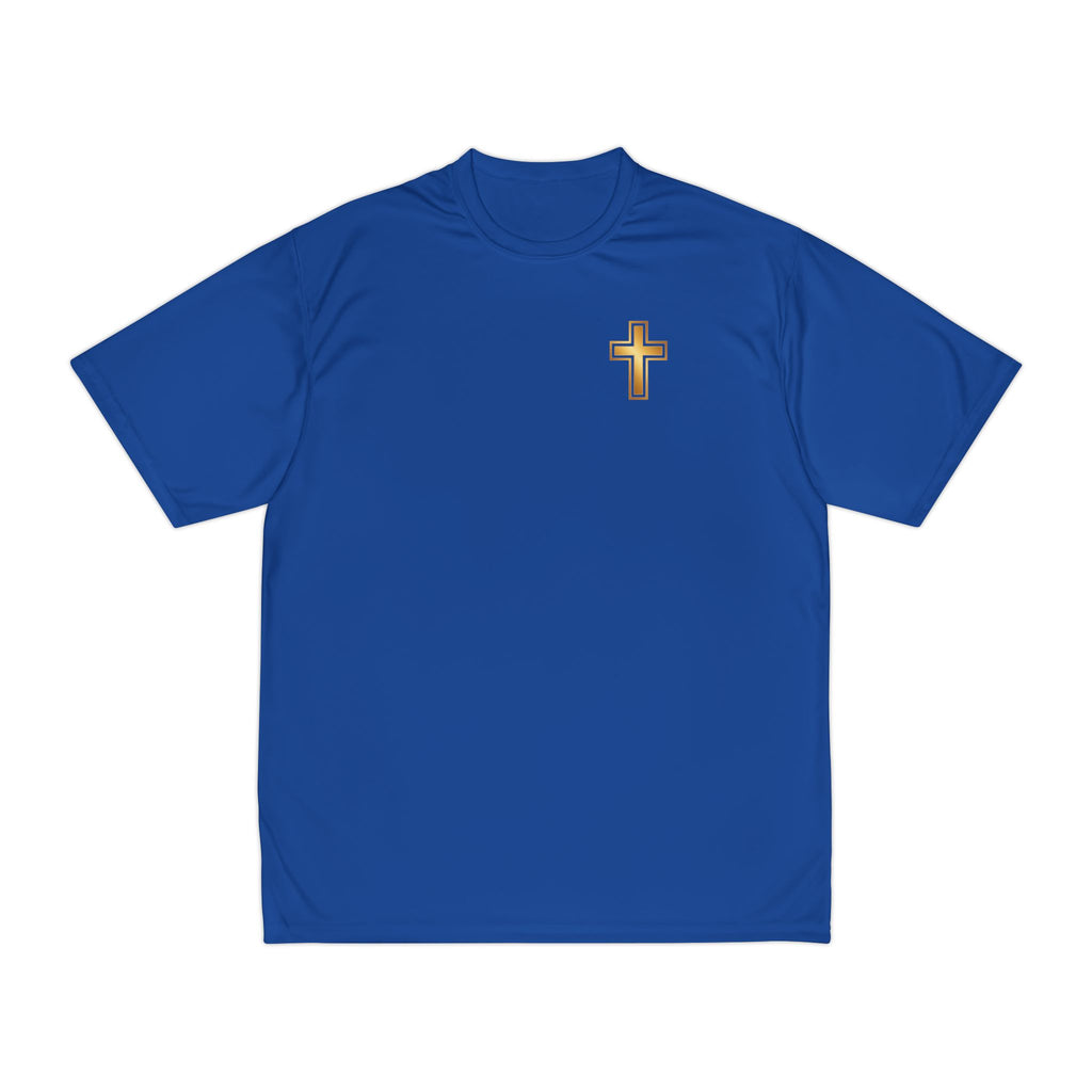 Gold Cross Performance T-Shirt — Christian Faith Athletic Tee