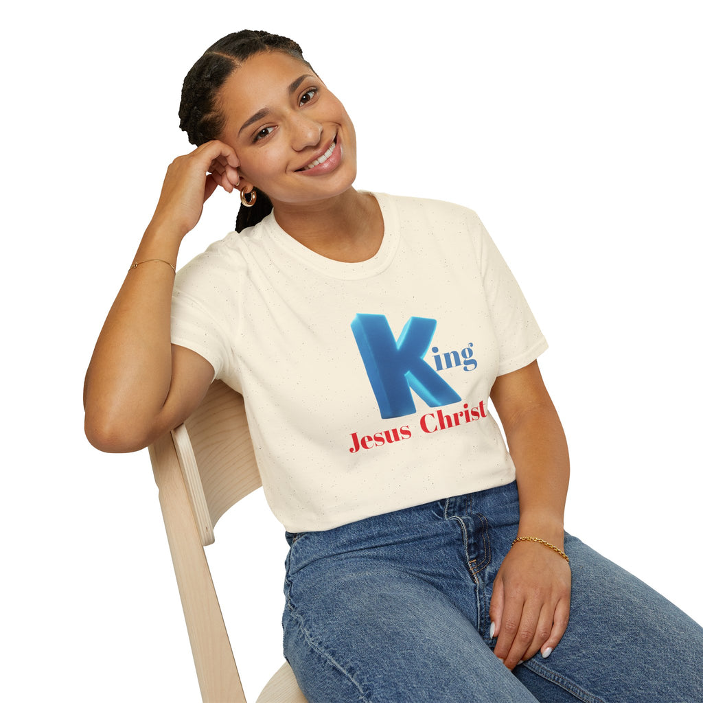 King Jesus Christ T-Shirt — 3D Blue Lettering Christian Faith Tee