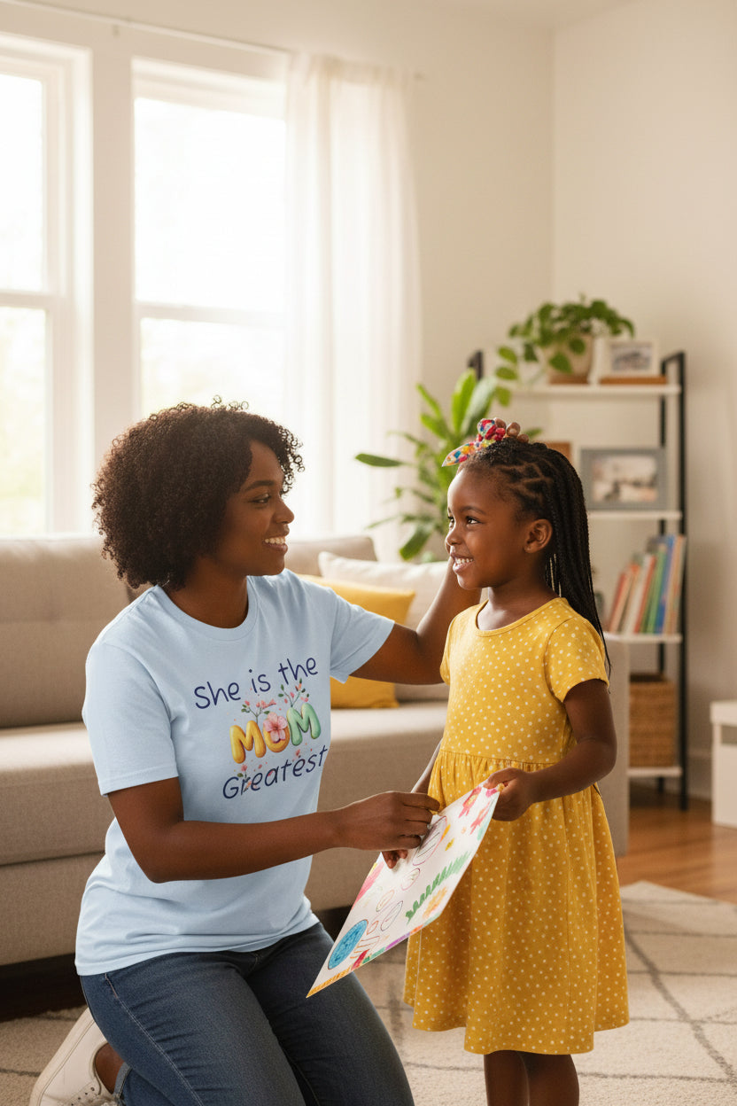 She Is the Greatest--MOM-- T-Shirt — Floral Mom Appreciation Tee for Mother’s Day