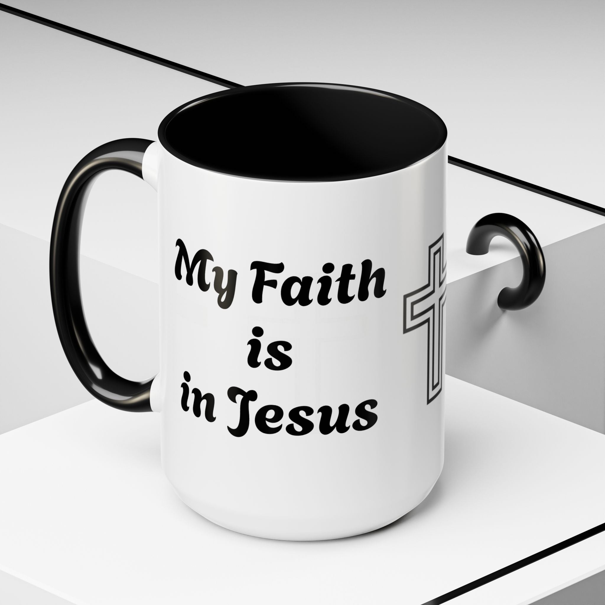 My Faith Is in Jesus Accent Coffee Mug — Christian Cross Tea Cup (11/15oz)
