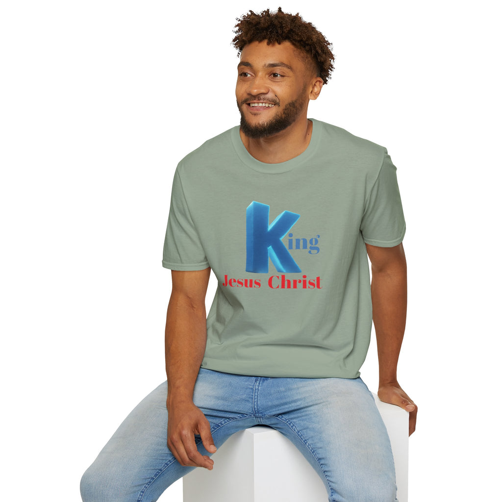 King Jesus Christ T-Shirt — 3D Blue Lettering Christian Faith Tee