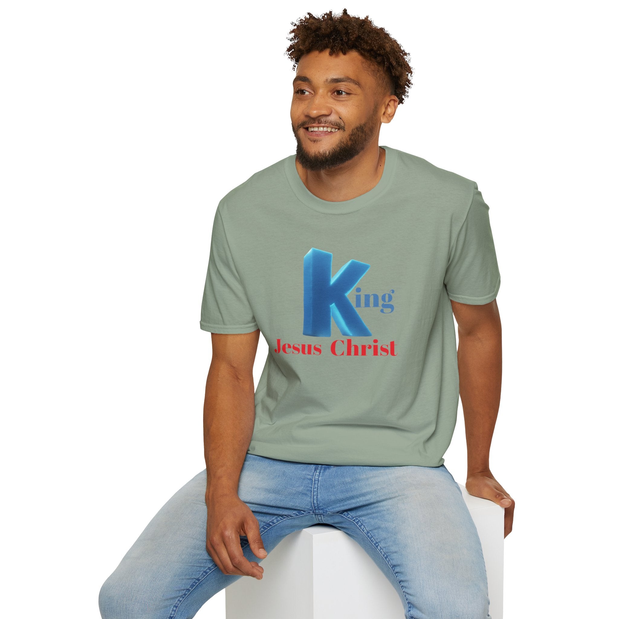 King Jesus Christ T-Shirt — 3D Blue Lettering Christian Faith Tee