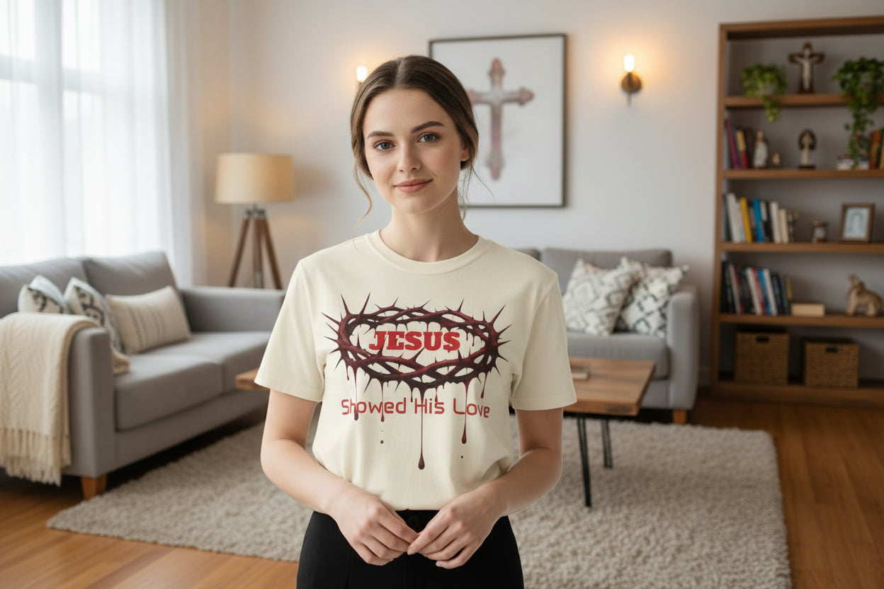 Jesus Showed His Love T-Shirt — Crown of Thorns Christian Tee