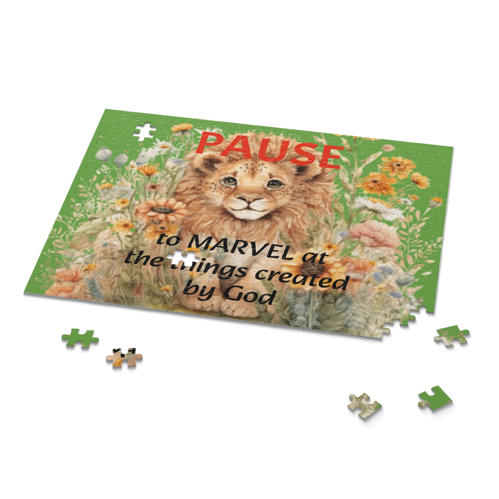 Christian Lion Puzzle — "PAUSE to MARVEL at the things created by God" (120/252/500 pc) – Christian faith apparel & gifts | 