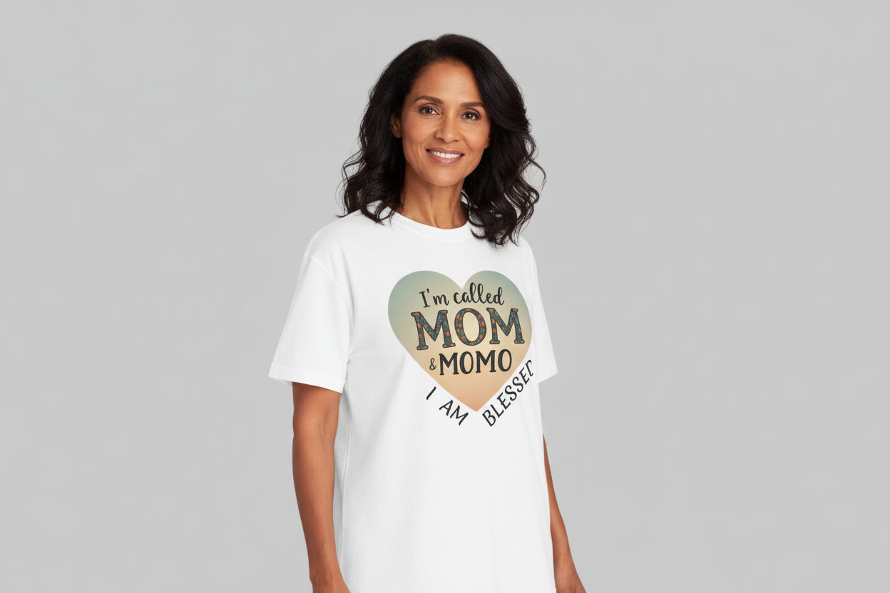 I'm Called Mom & Momo T-Shirt — "I Am Blessed" Heart Design