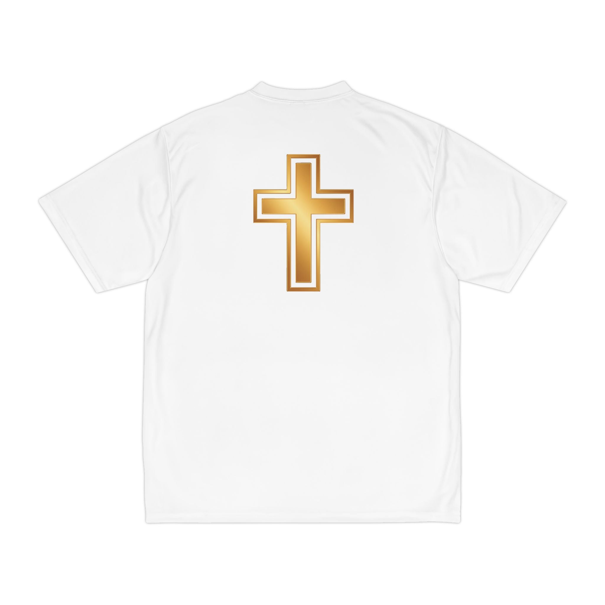 Gold Cross Performance T-Shirt — Christian Faith Athletic Tee – Christian faith apparel & gifts | Fully Christian Apparel