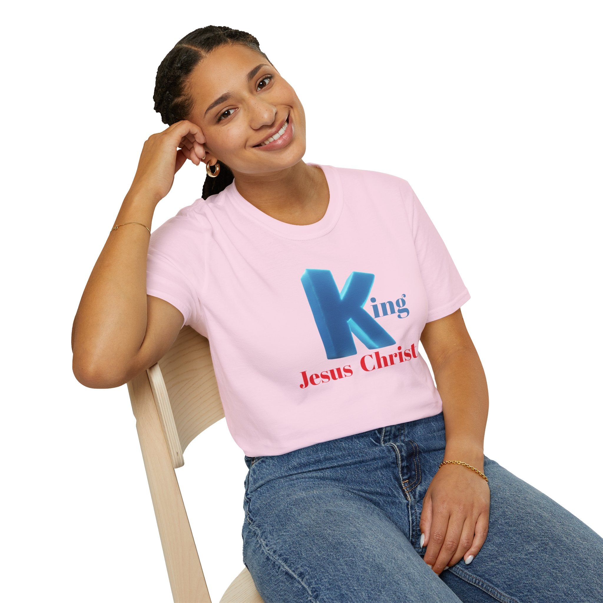 King Jesus Christ T-Shirt — 3D Blue Lettering Christian Faith Tee