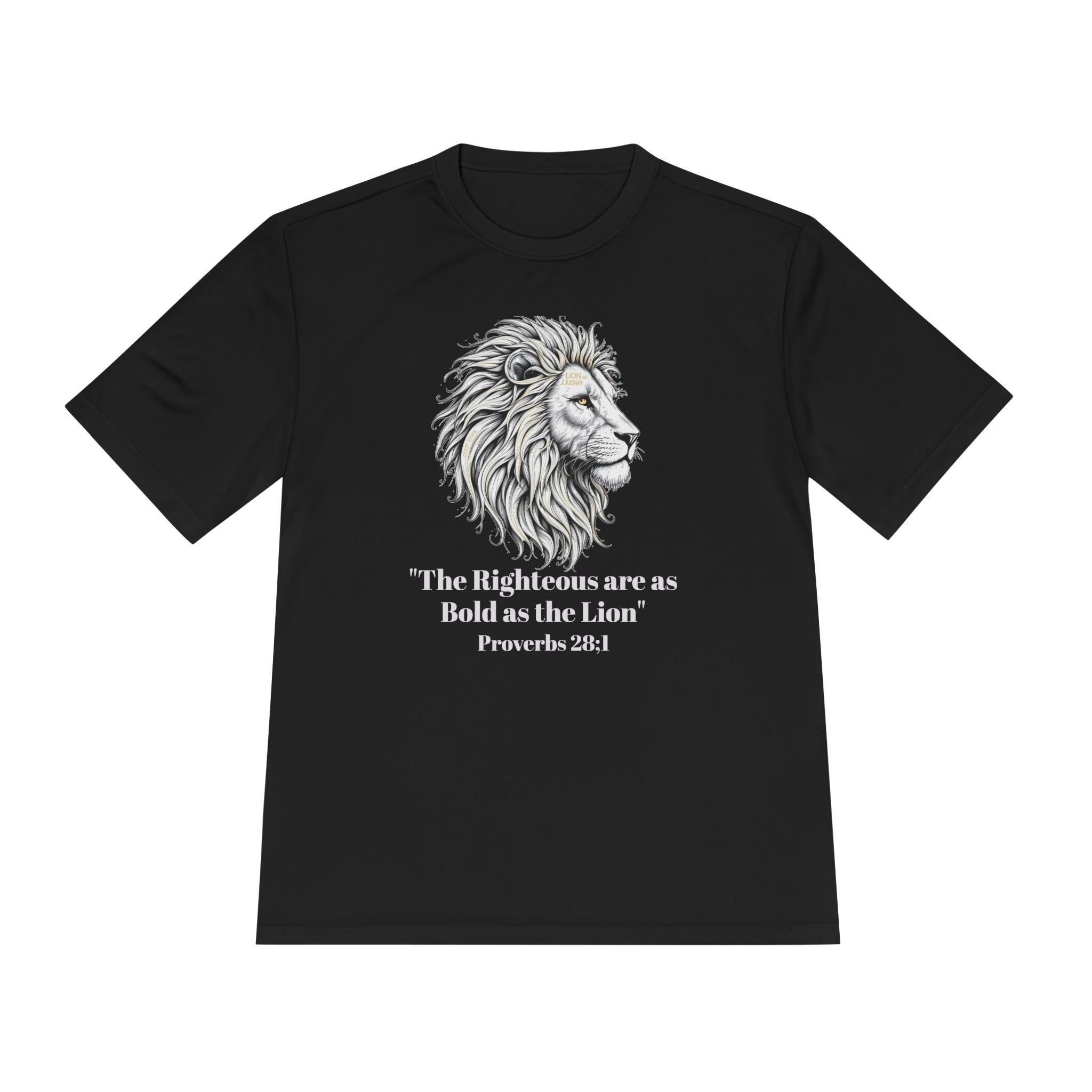 Lion Portrait Polyester T‑Shirt — “The Righteous are as bold as the Lion” Proverbs 28:1
