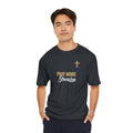 Pray More Stress Less T‑Shirt — Men’s Faith Graphic Tee with Gold Cross – Christian faith apparel & gifts | Fully Christian 
