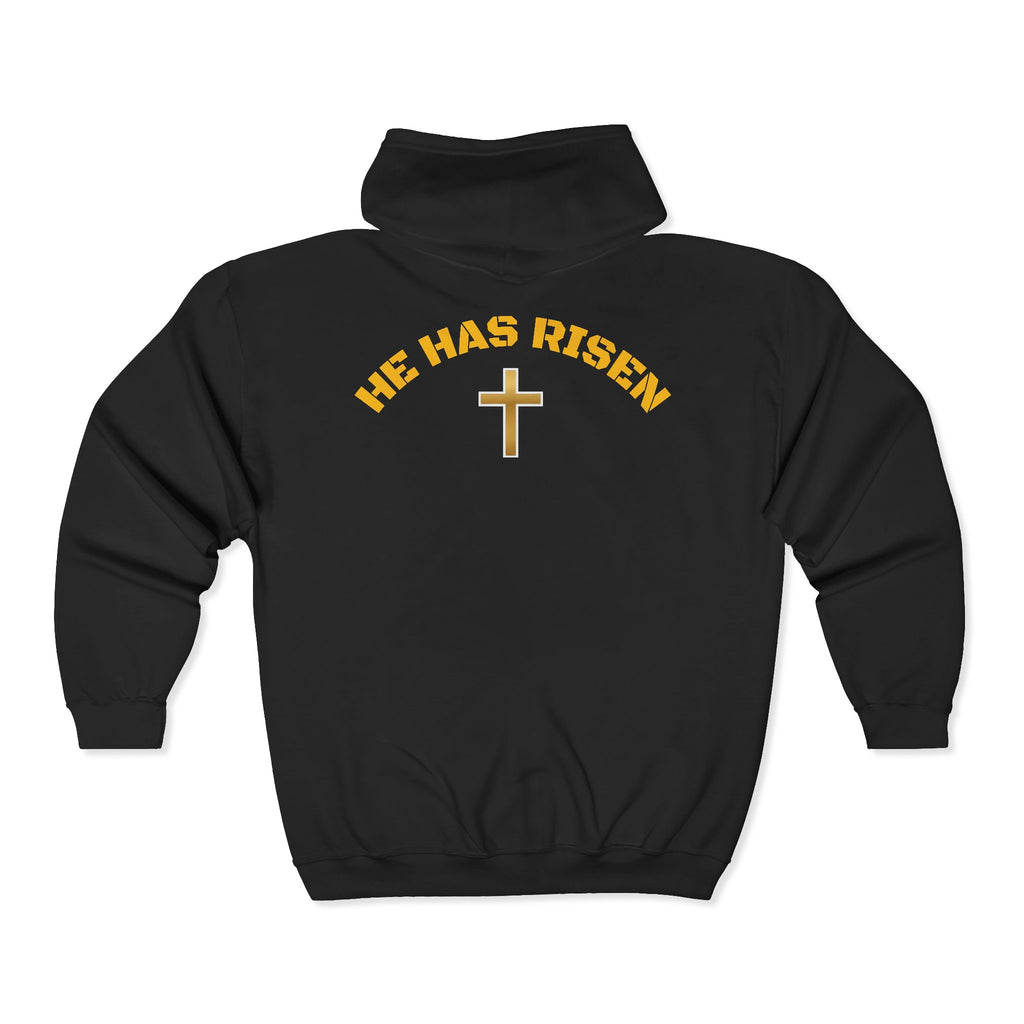 Gold Cross Zip Hoodie — Christian Faith Full‑Zip Sweatshirt