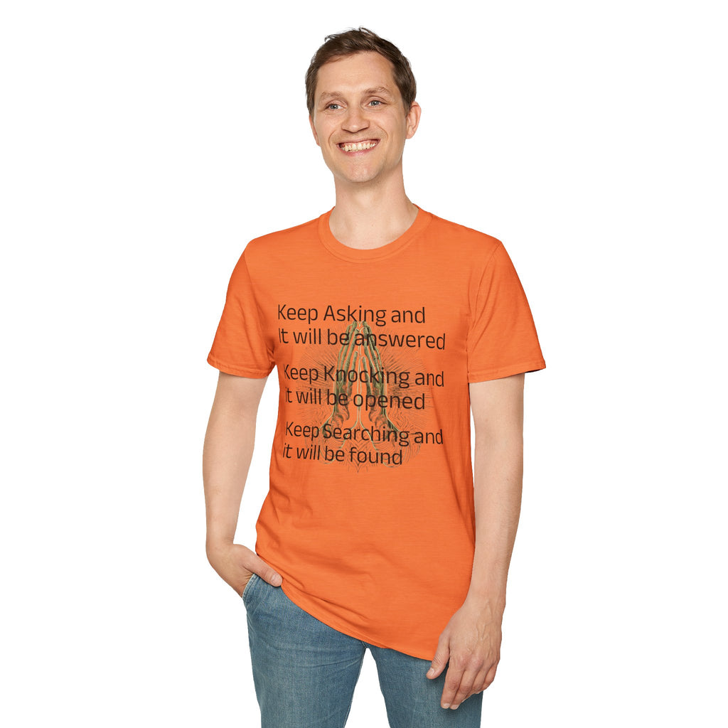 Motivational 'Keep Asking' Tee — Inspirational Quote T-Shirt with Gold Script A