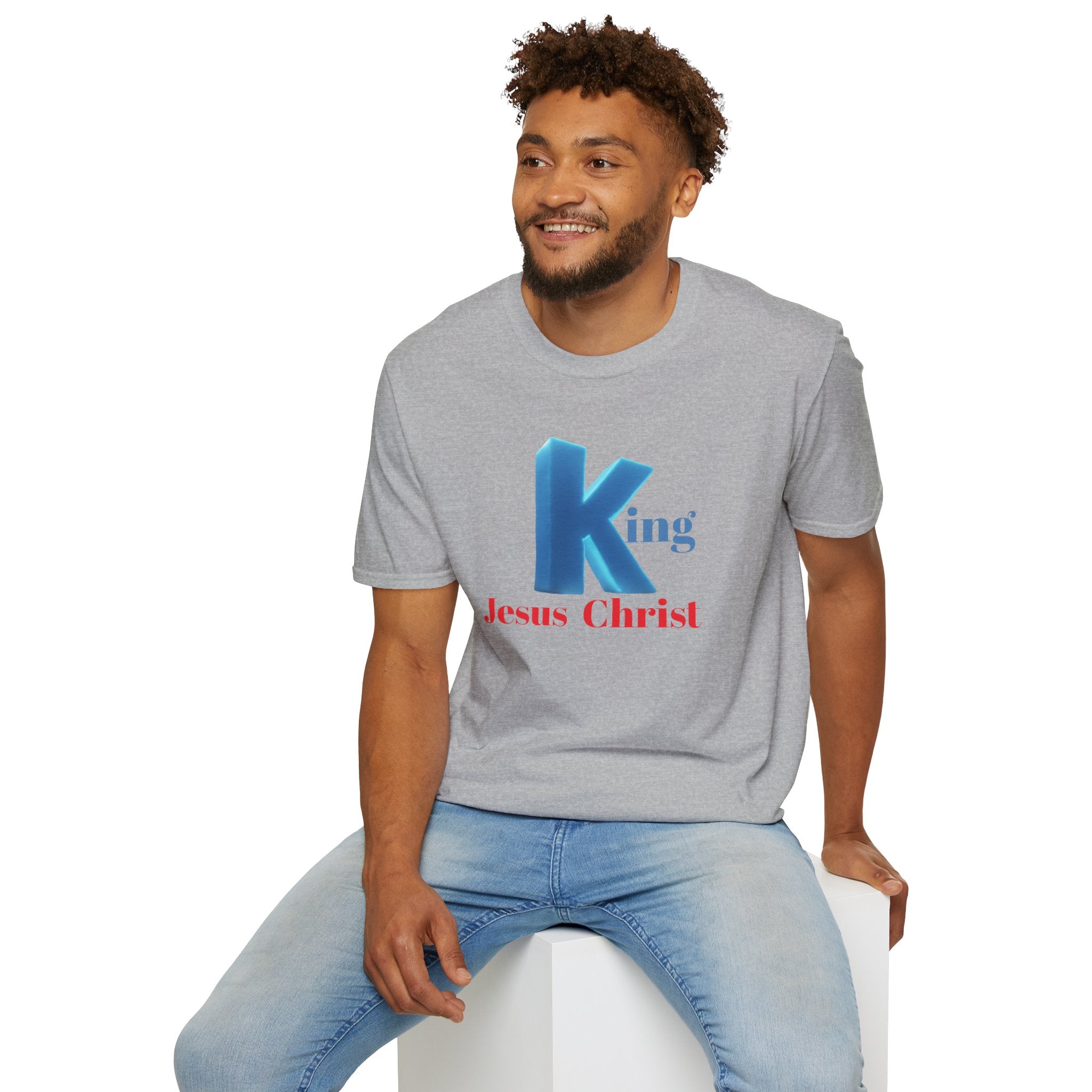 King Jesus Christ T-Shirt — 3D Blue Lettering Christian Faith Tee