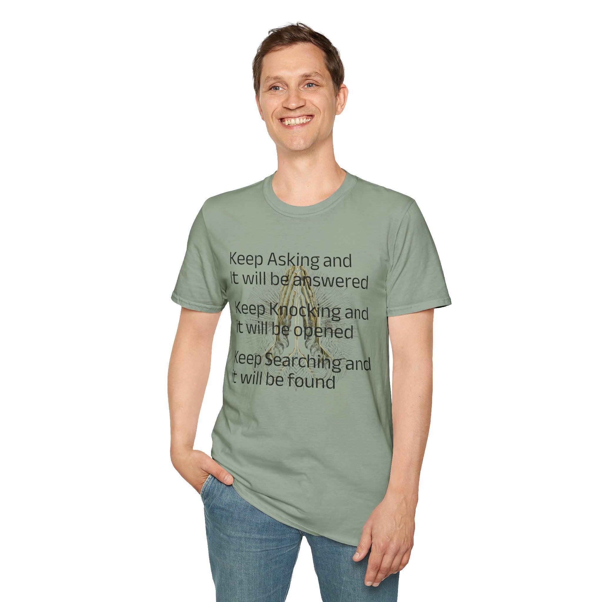 Motivational 'Keep Asking' Tee — Inspirational Quote T-Shirt with Gold Script A
