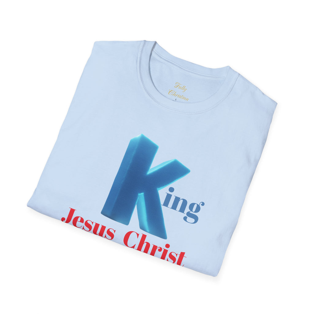 King Jesus Christ T-Shirt — 3D Blue Lettering Christian Faith Tee