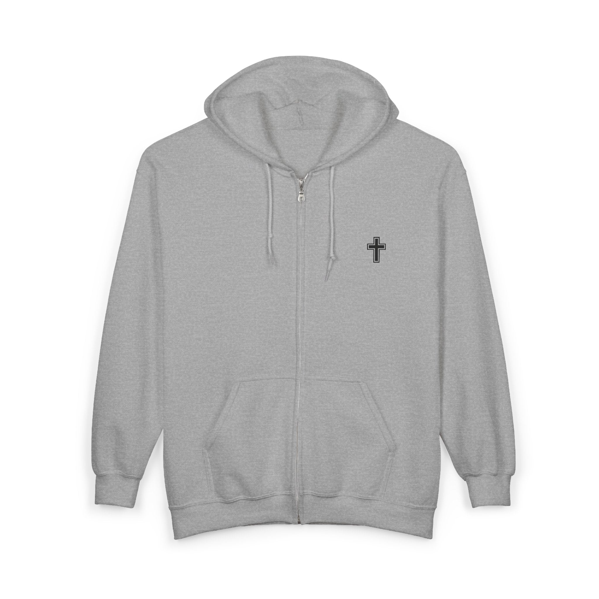 Faith-Inspired Full Zip Hoodie — Gold Cross & 'Constantly Praying' Scripture Back
