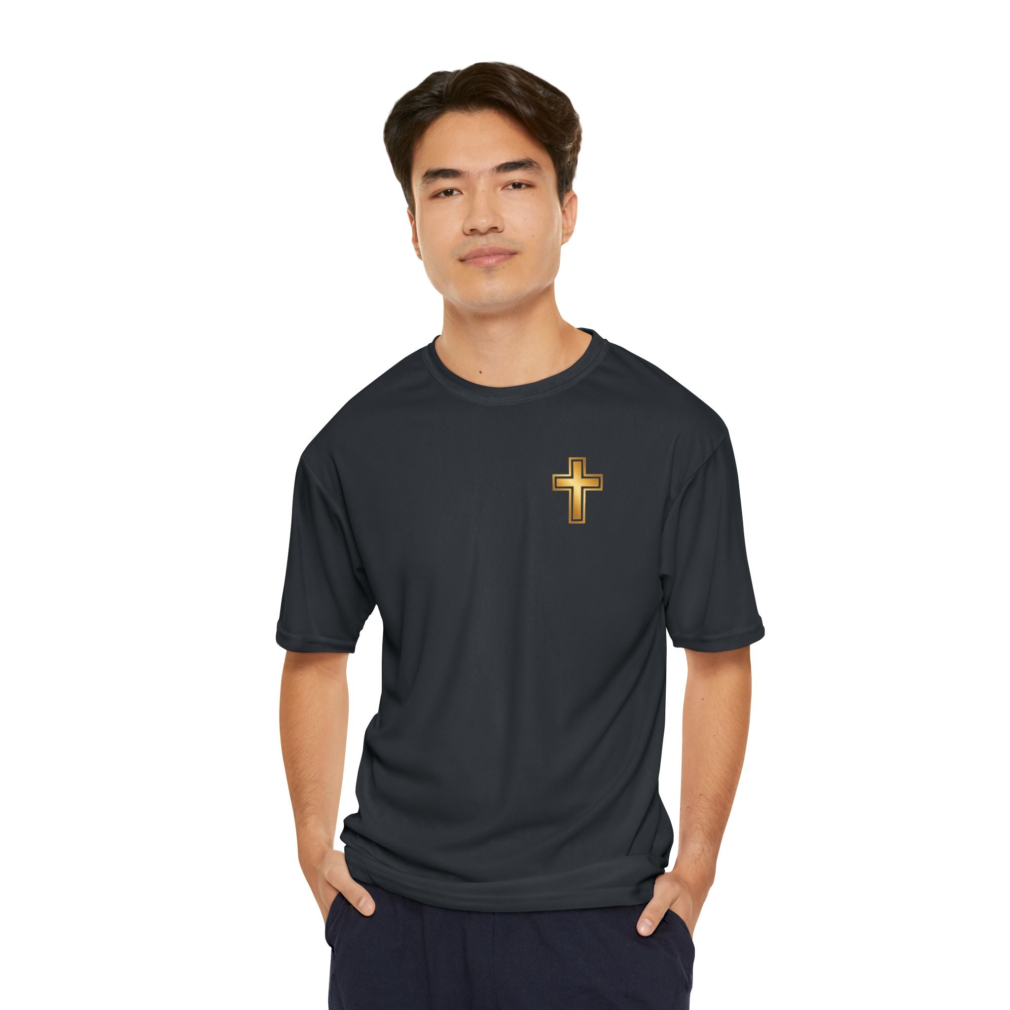Gold Cross Performance T-Shirt — Christian Faith Athletic Tee
