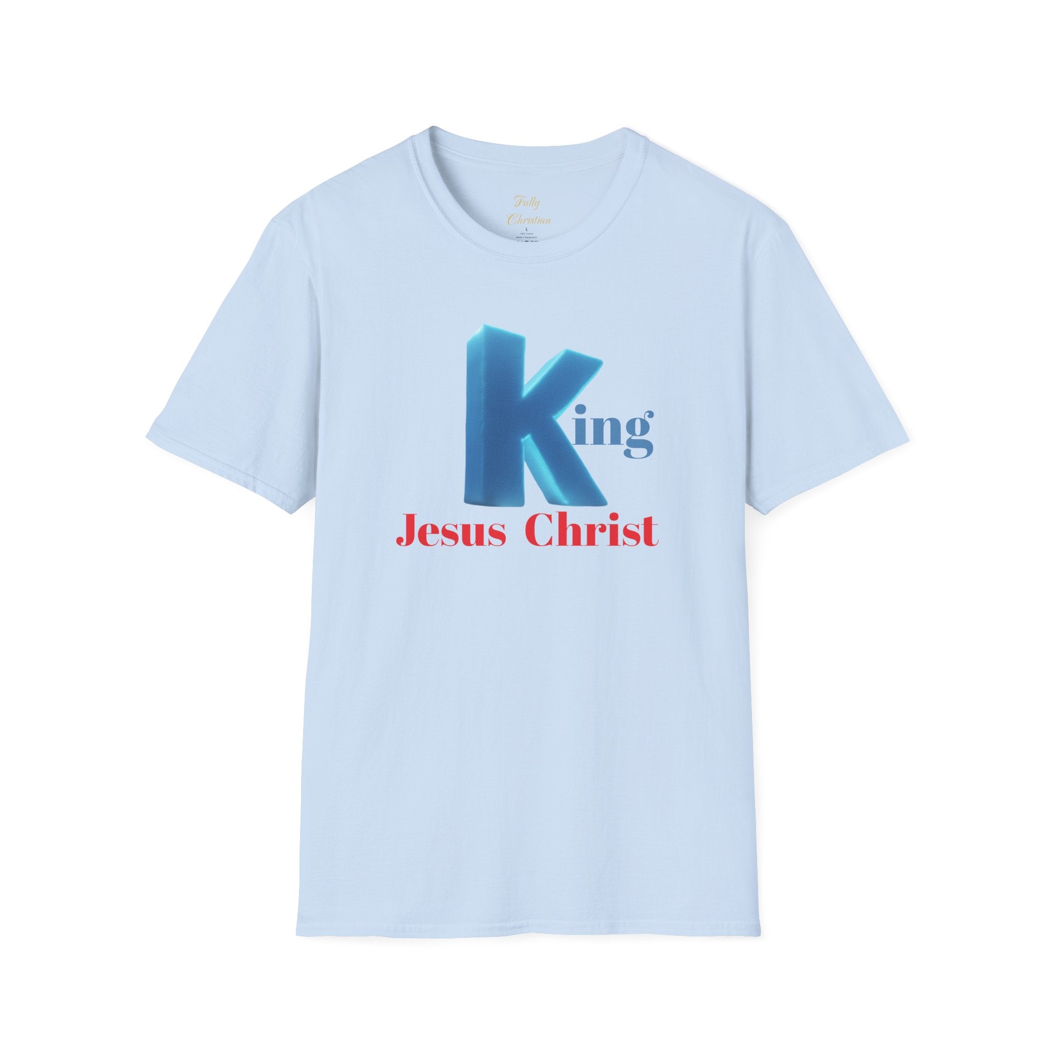 King Jesus Christ T-Shirt — 3D Blue Lettering Christian Faith Tee