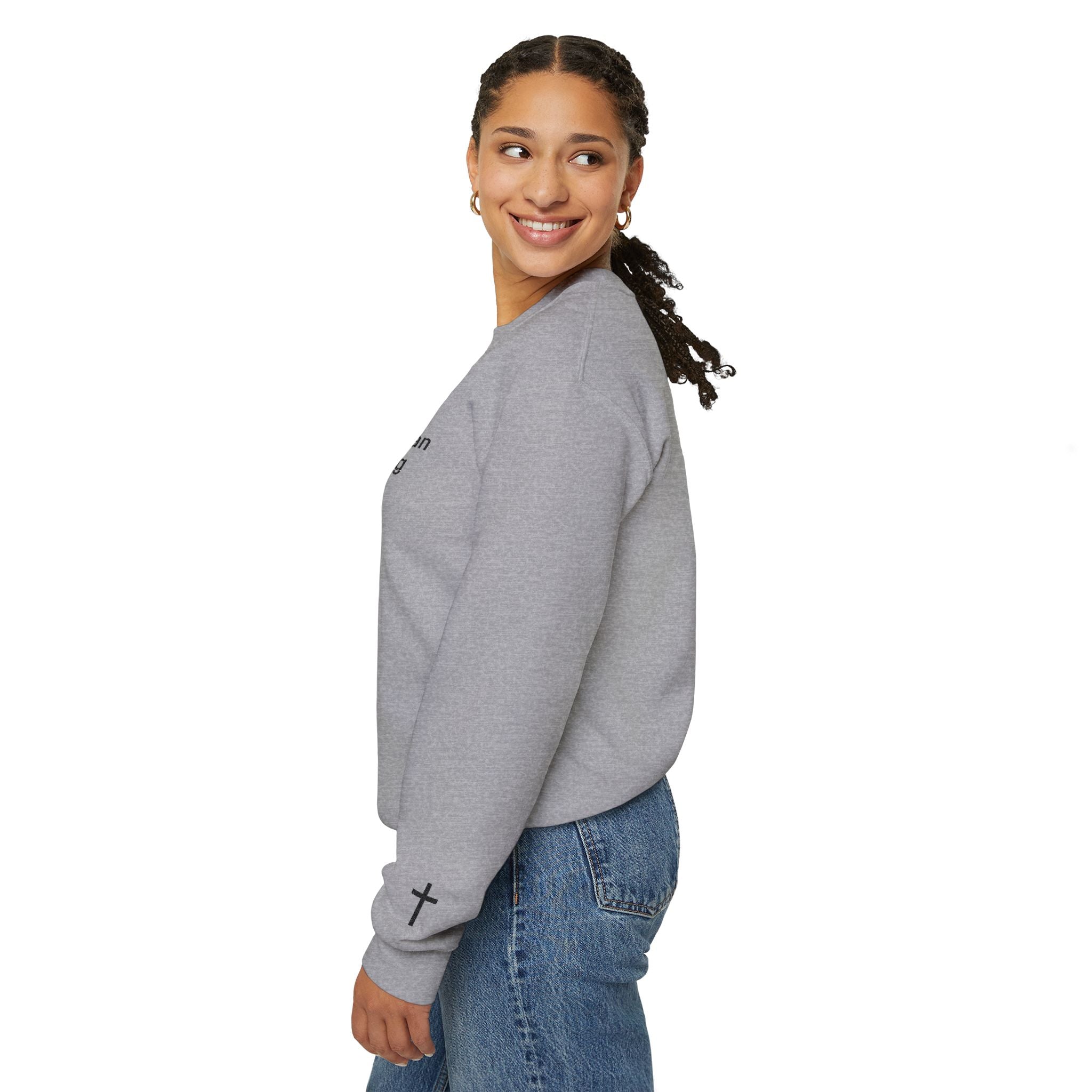 Embroidered Christian Strong Crewneck Sweatshirt – Faith-Inspired Minimalist Pullover
