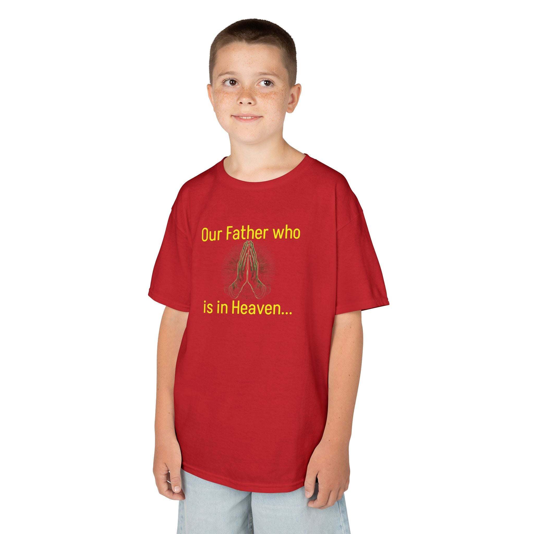 Kids T-Shirt “Our Father Who Is in Heaven” Praying Hands Faith Tee