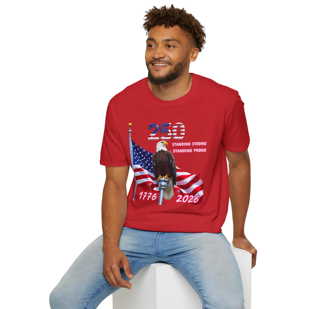 T-Shirt — 250 Years Patriotic Eagle Tee “Standing Strong, Standing Proud” (1776–2026)
