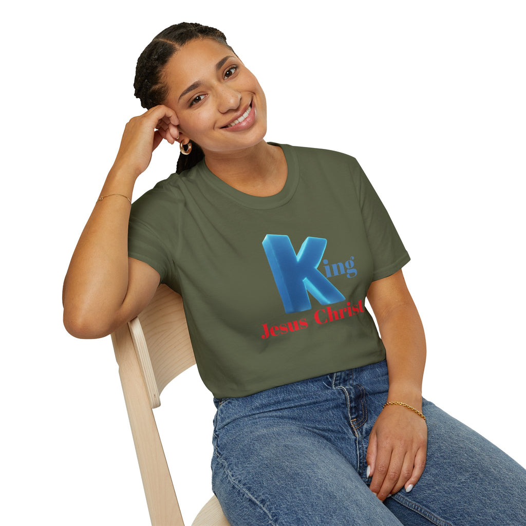 King Jesus Christ T-Shirt — 3D Blue Lettering Christian Faith Tee