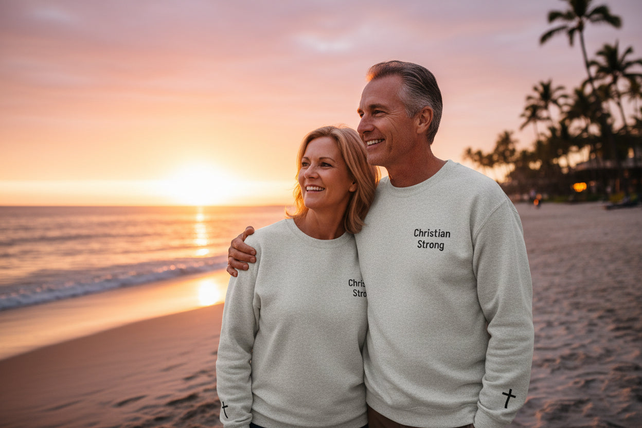 Embroidered Christian Strong Crewneck Sweatshirt – Faith-Inspired Minimalist Pullover