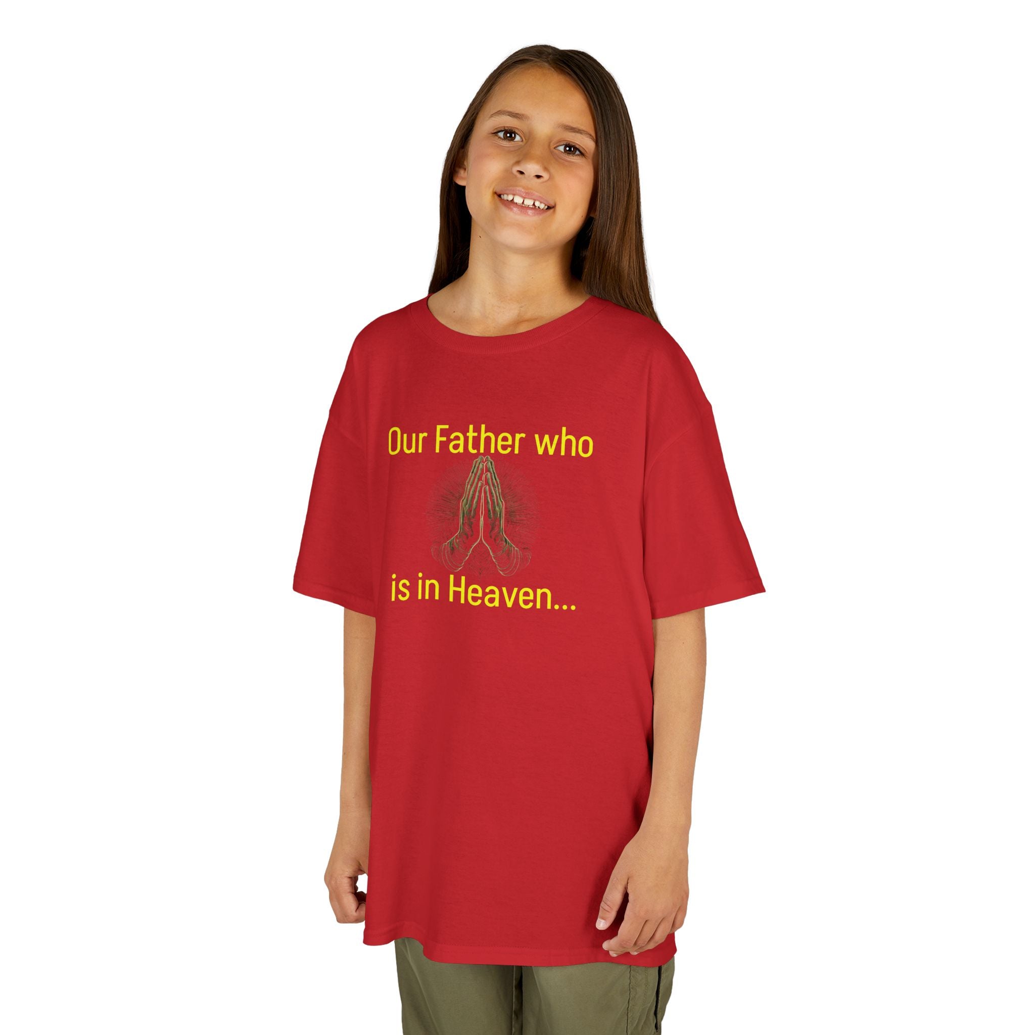 Kids T-Shirt “Our Father Who Is in Heaven” Praying Hands Faith Tee