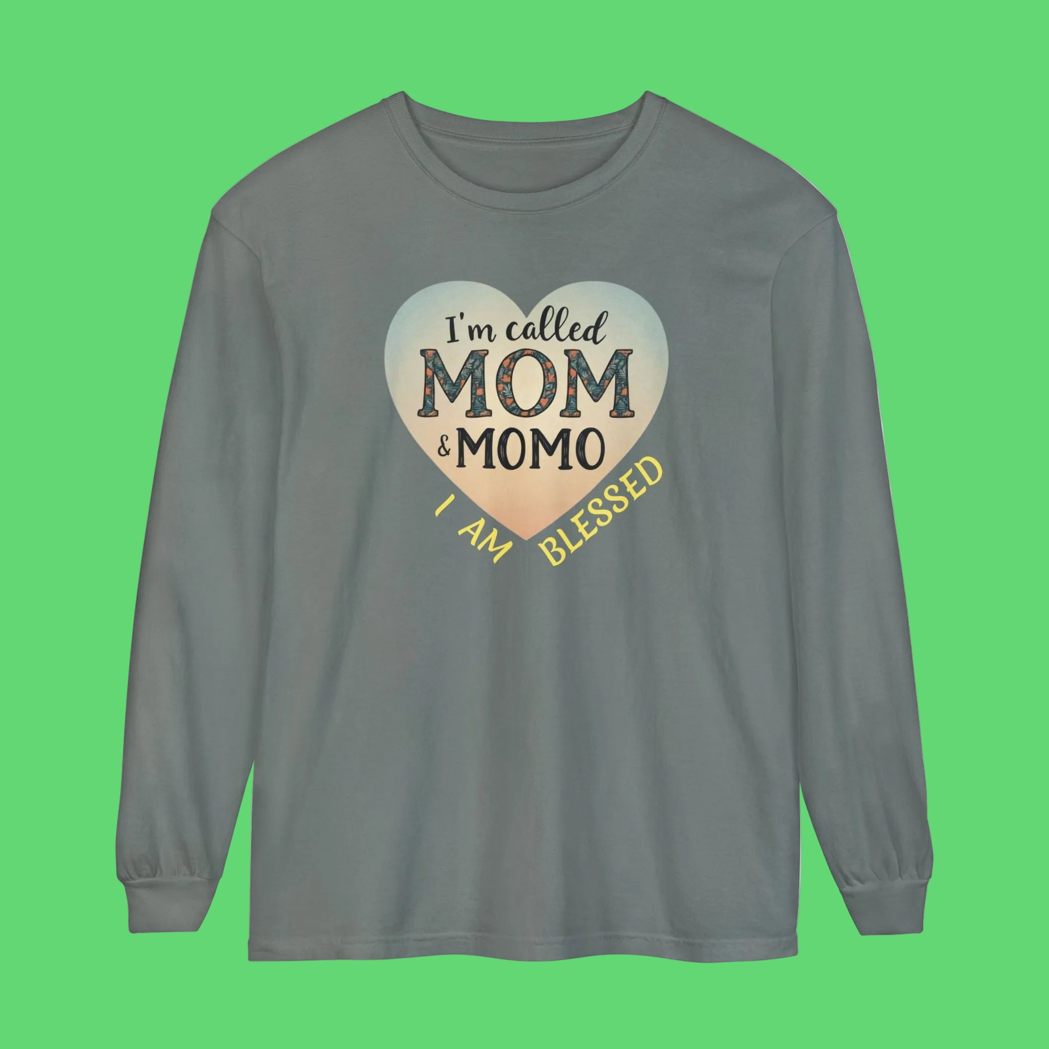 Mom & Momo Heart Long Sleeve Tee – “I’m Called Mom & Momo, I Am Blessed”