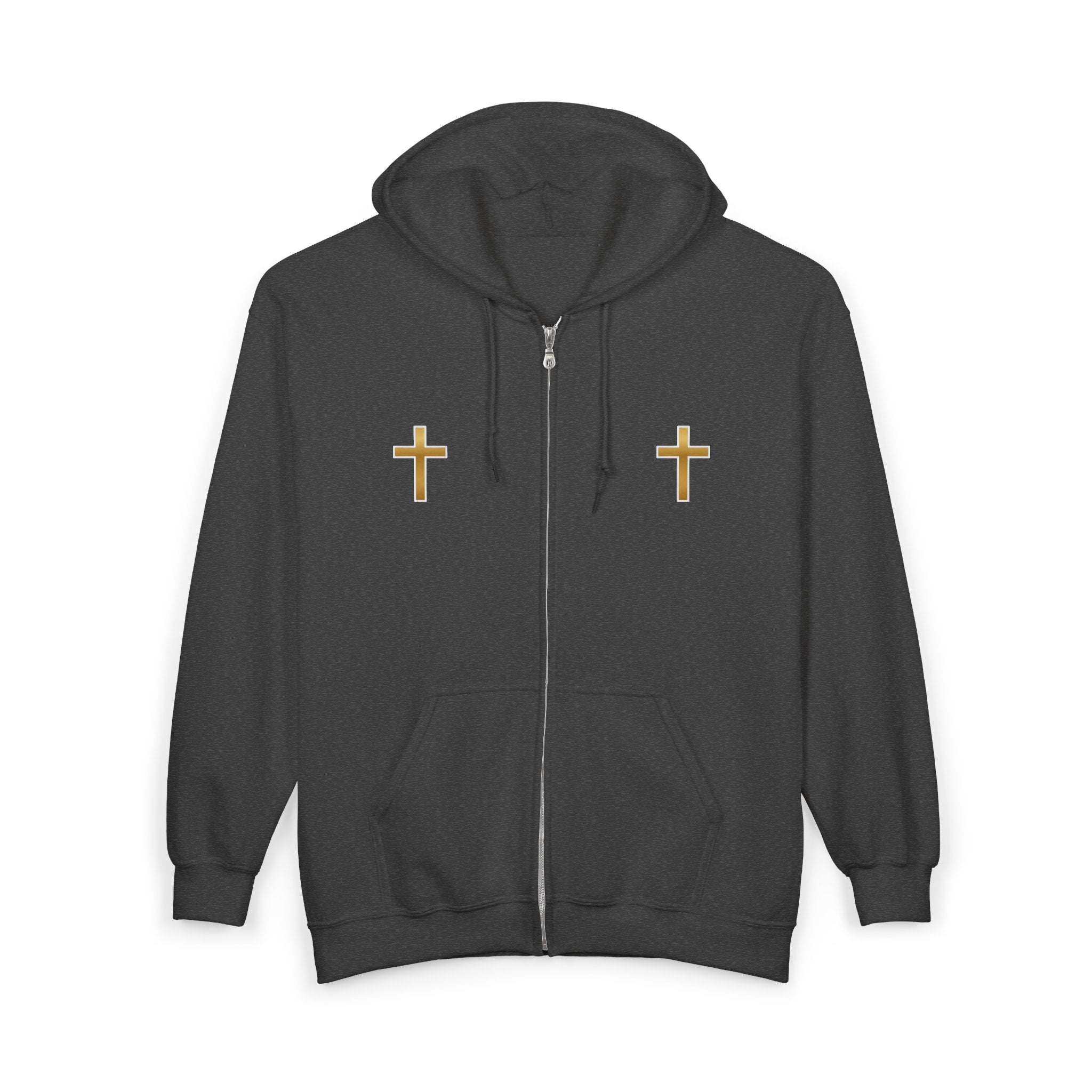 Gold Cross Zip Hoodie — Christian Faith Full‑Zip Sweatshirt