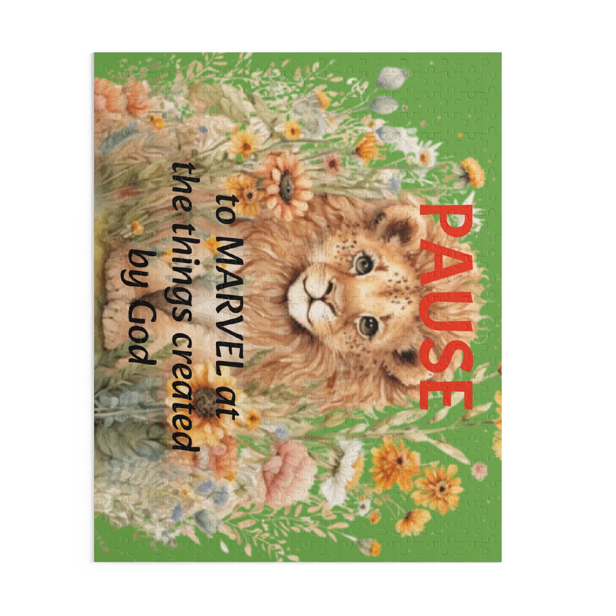 Christian Lion Puzzle — "PAUSE to MARVEL at the things created by God" (120/252/500 pc) – Christian faith apparel & gifts | 