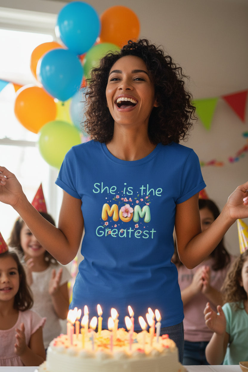 She Is the Greatest--MOM-- T-Shirt — Floral Mom Appreciation Tee for Mother’s Day