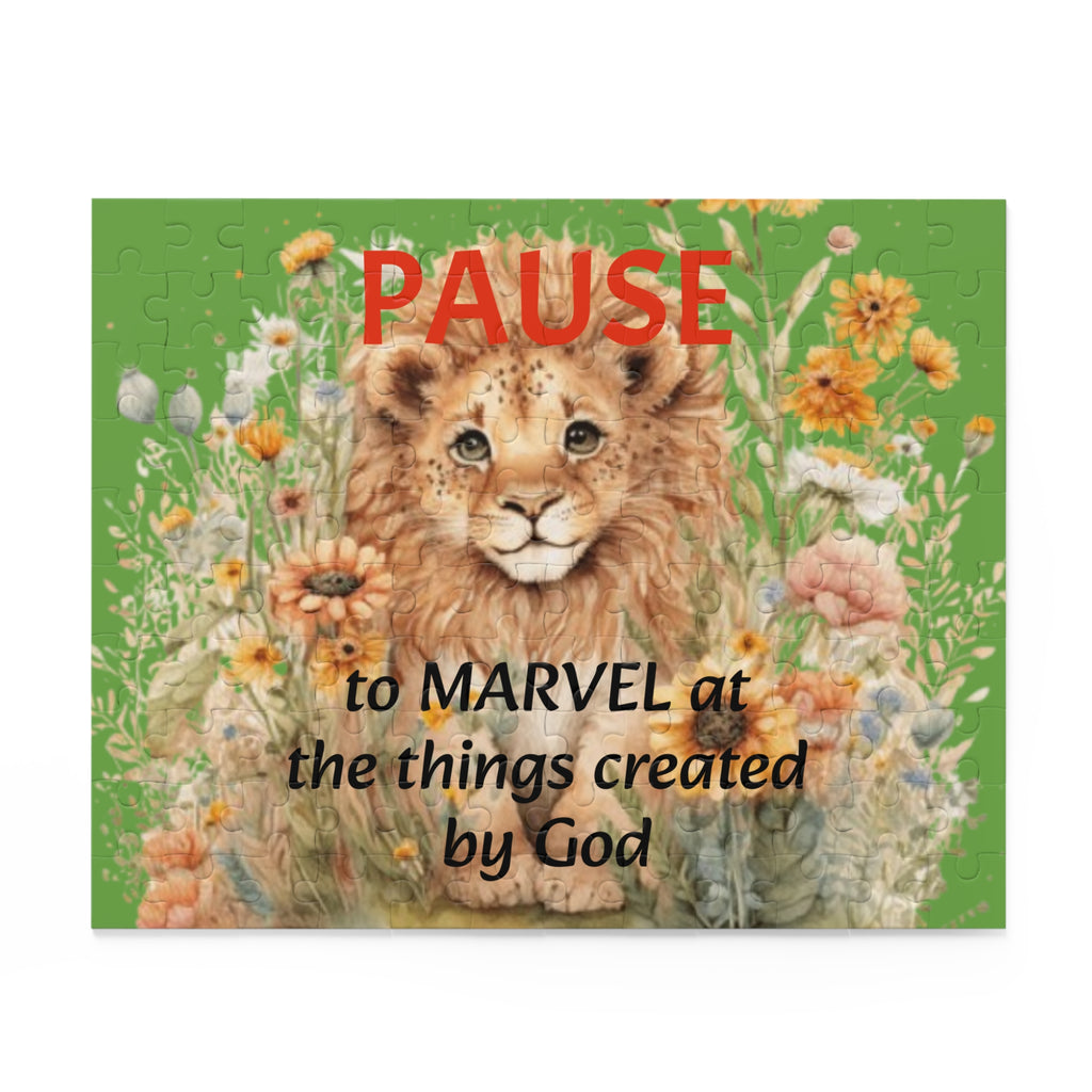 Christian Lion Puzzle — "PAUSE to MARVEL at the things created by God" (120/252/500 pc) – Christian faith apparel & gifts | 