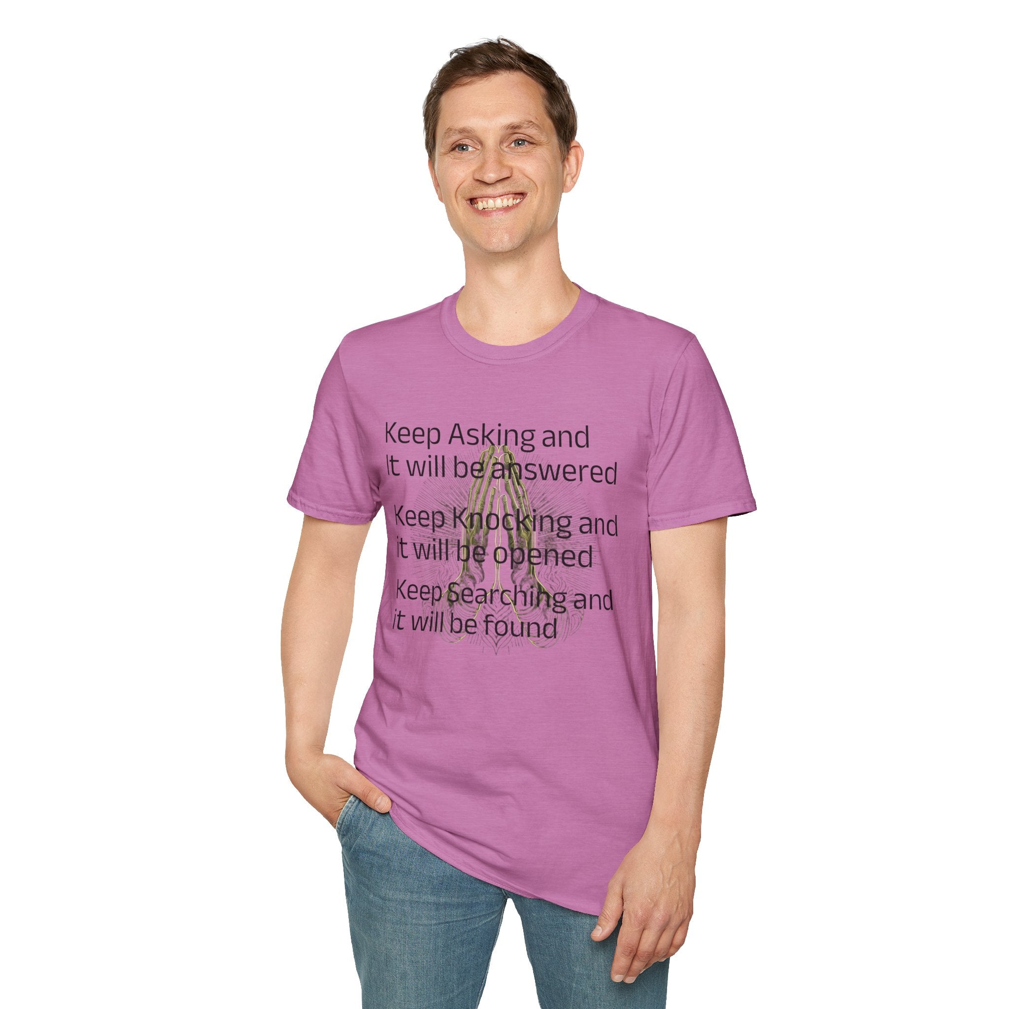 Motivational 'Keep Asking' Tee — Inspirational Quote T-Shirt with Gold Script A