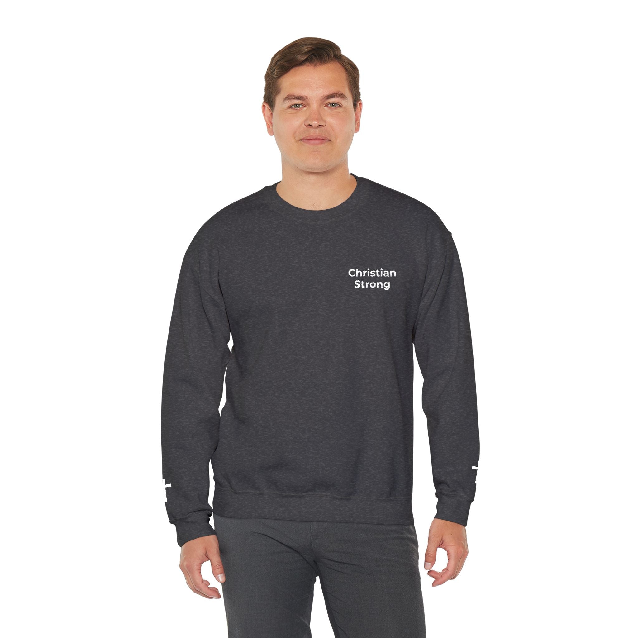 Embroidered Christian Strong Crewneck Sweatshirt — Faith-Inspired Graphic Pullover
