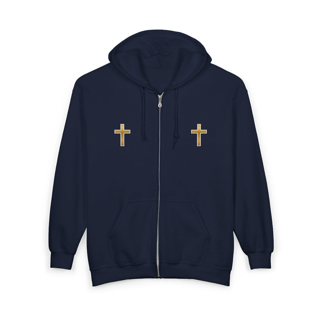 Gold Cross Zip Hoodie — Christian Faith Full‑Zip Sweatshirt