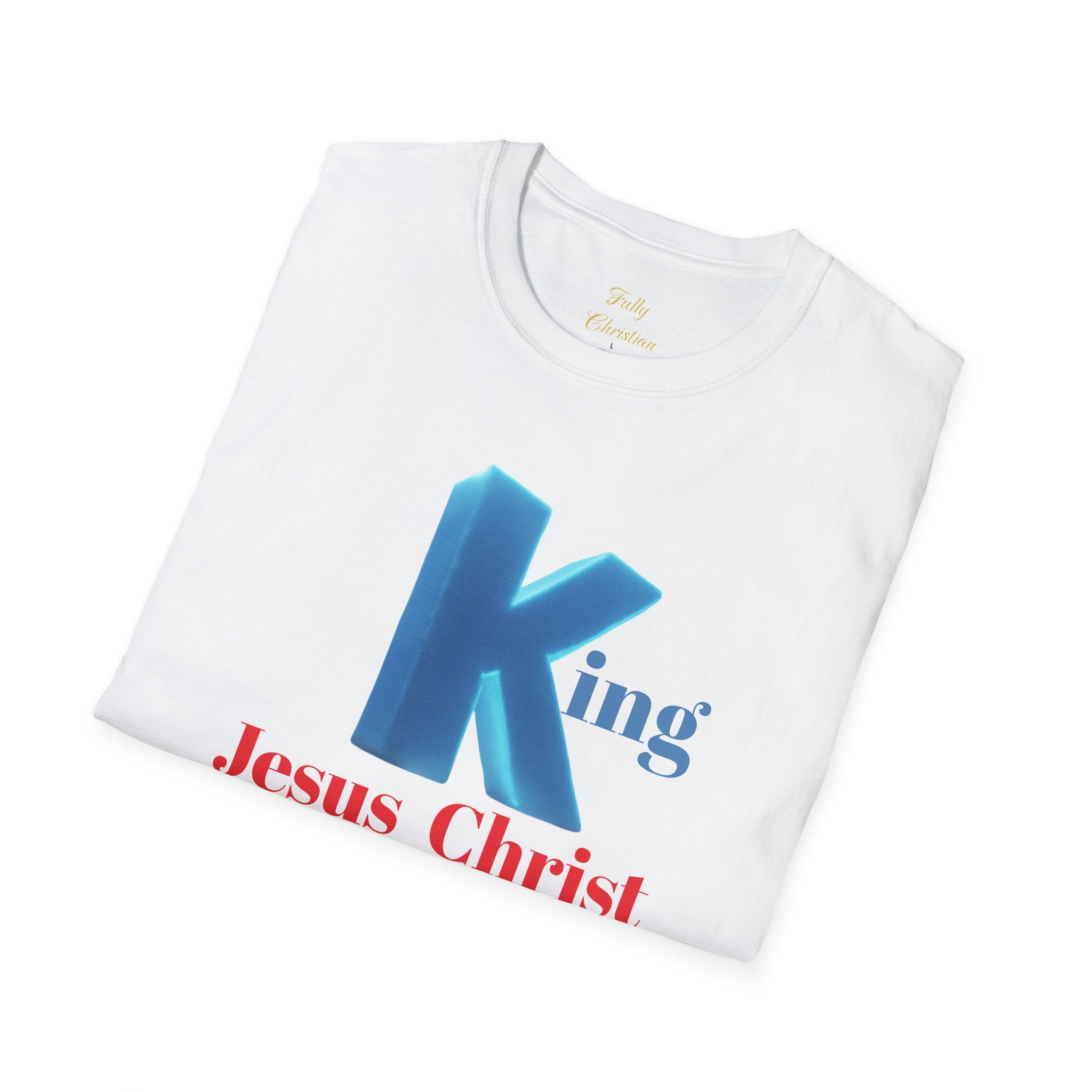 King Jesus Christ T-Shirt — 3D Blue Lettering Christian Faith Tee
