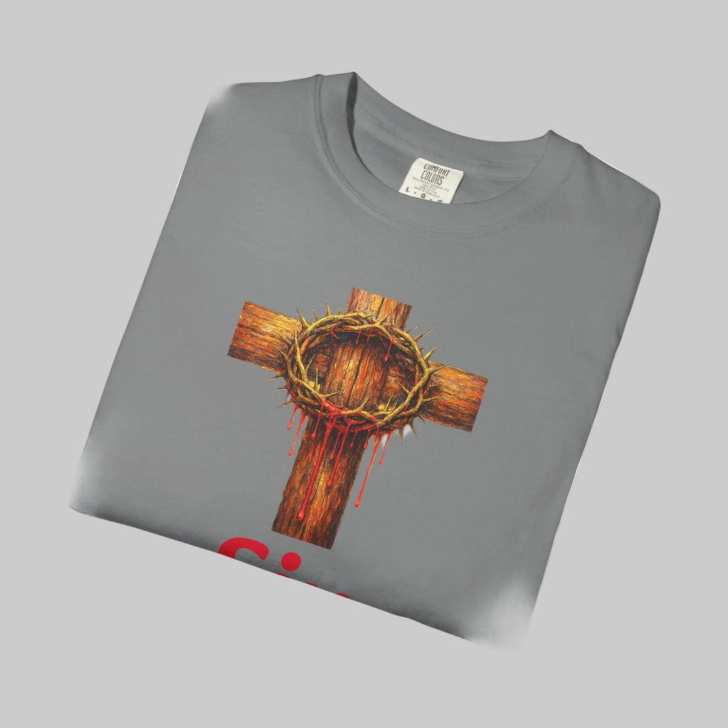 Christian Cross T-Shirt — "Sin Was Forgiven" Religious Faith Tee