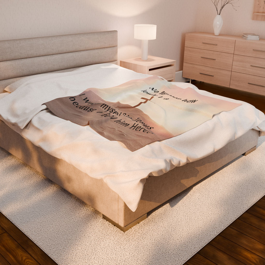 Christian Velveteen Plush Blanket — "I wrap myself in Jesus because I feel him Here" Inspirational Throw – Christian faith a