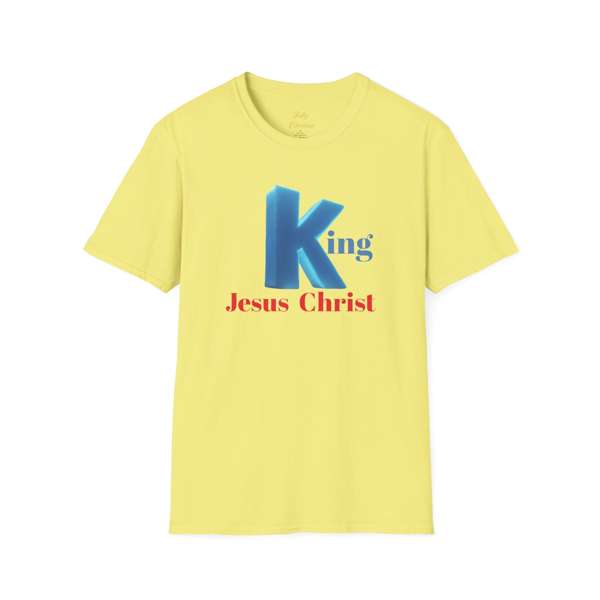 King Jesus Christ T-Shirt — 3D Blue Lettering Christian Faith Tee