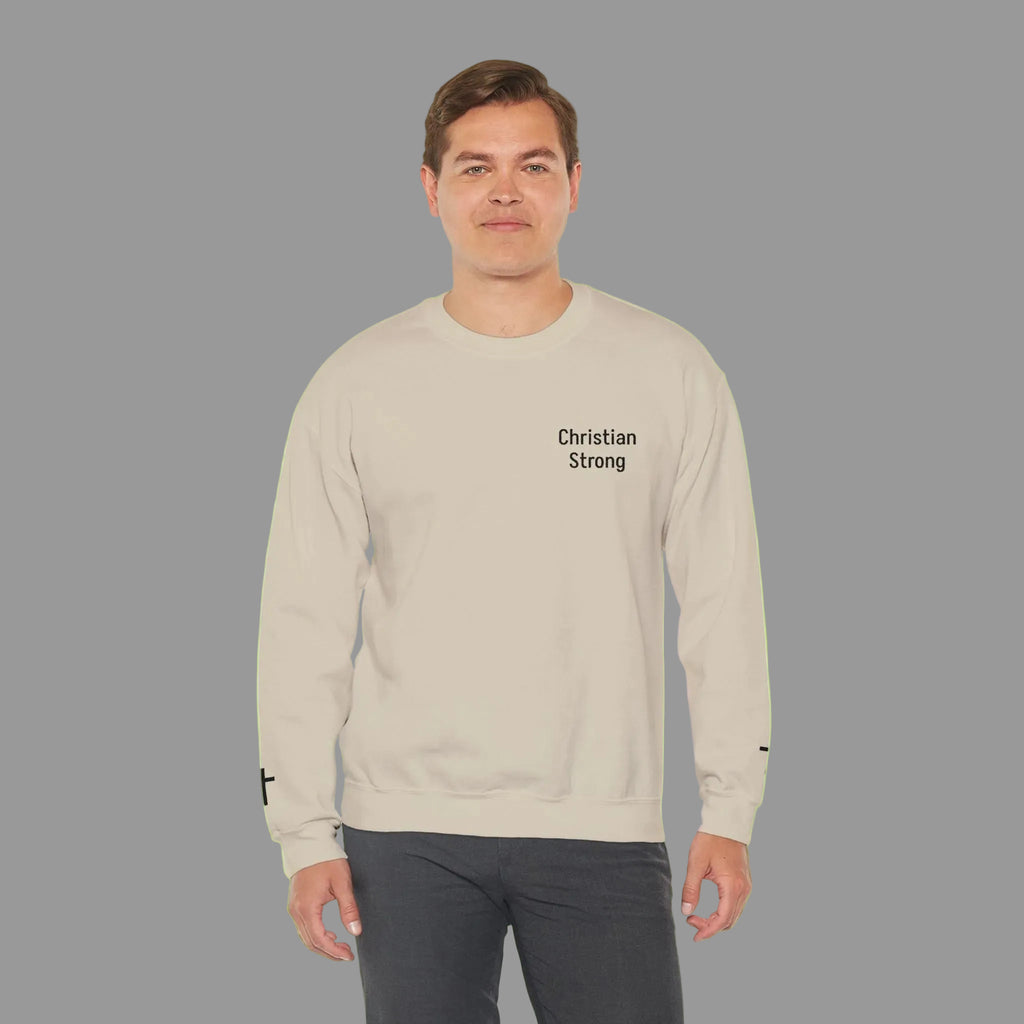 Embroidered Christian Strong Crewneck Sweatshirt – Faith-Inspired Minimalist Pullover