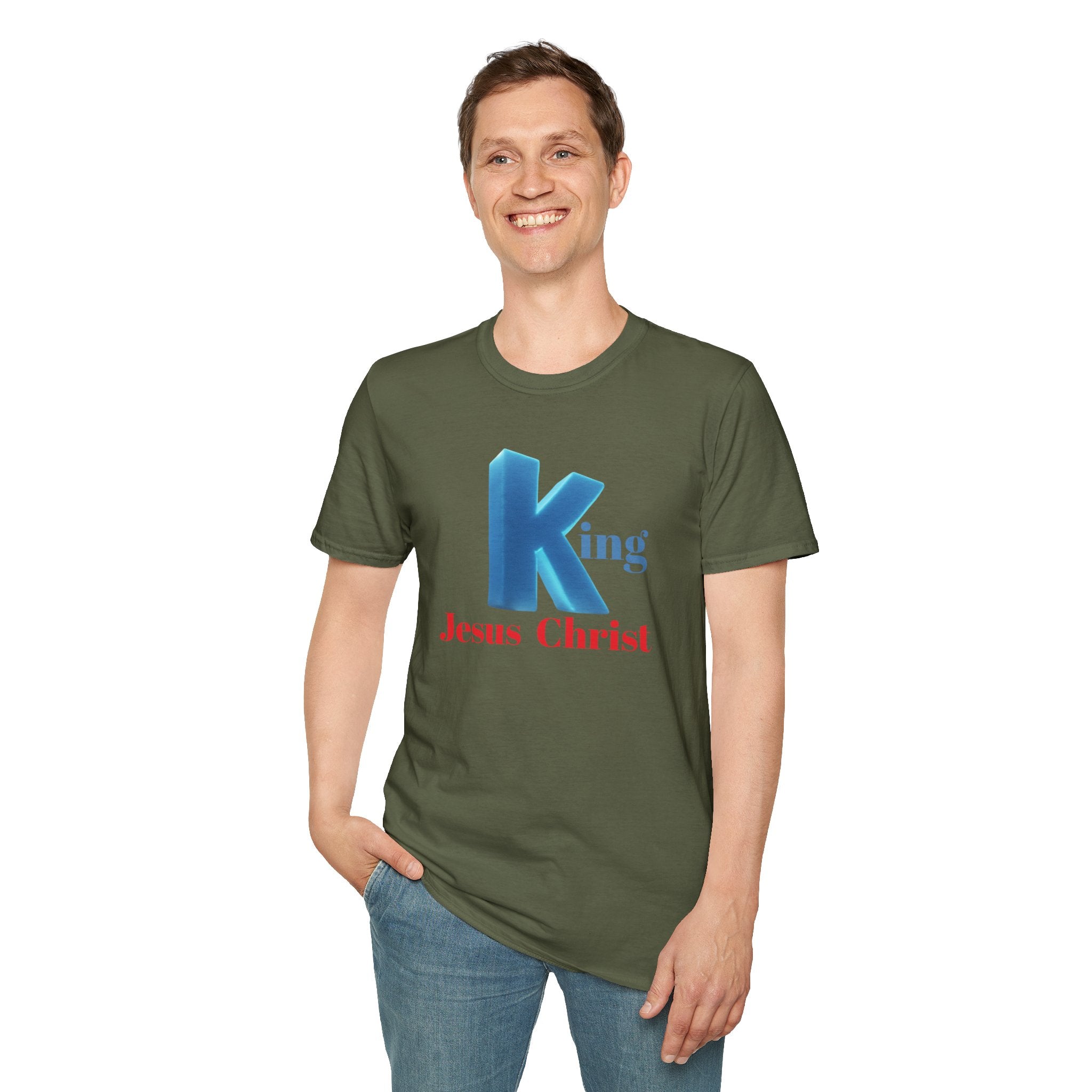 King Jesus Christ T-Shirt — 3D Blue Lettering Christian Faith Tee
