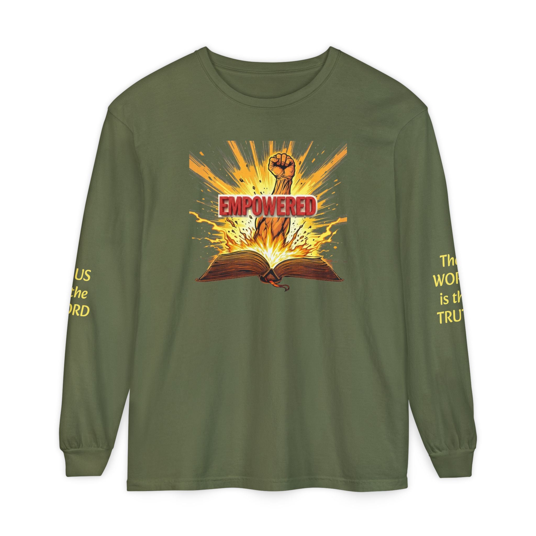 Empowered Faith Long Sleeve Tee — Bible Fist Graphic Christian Shirt