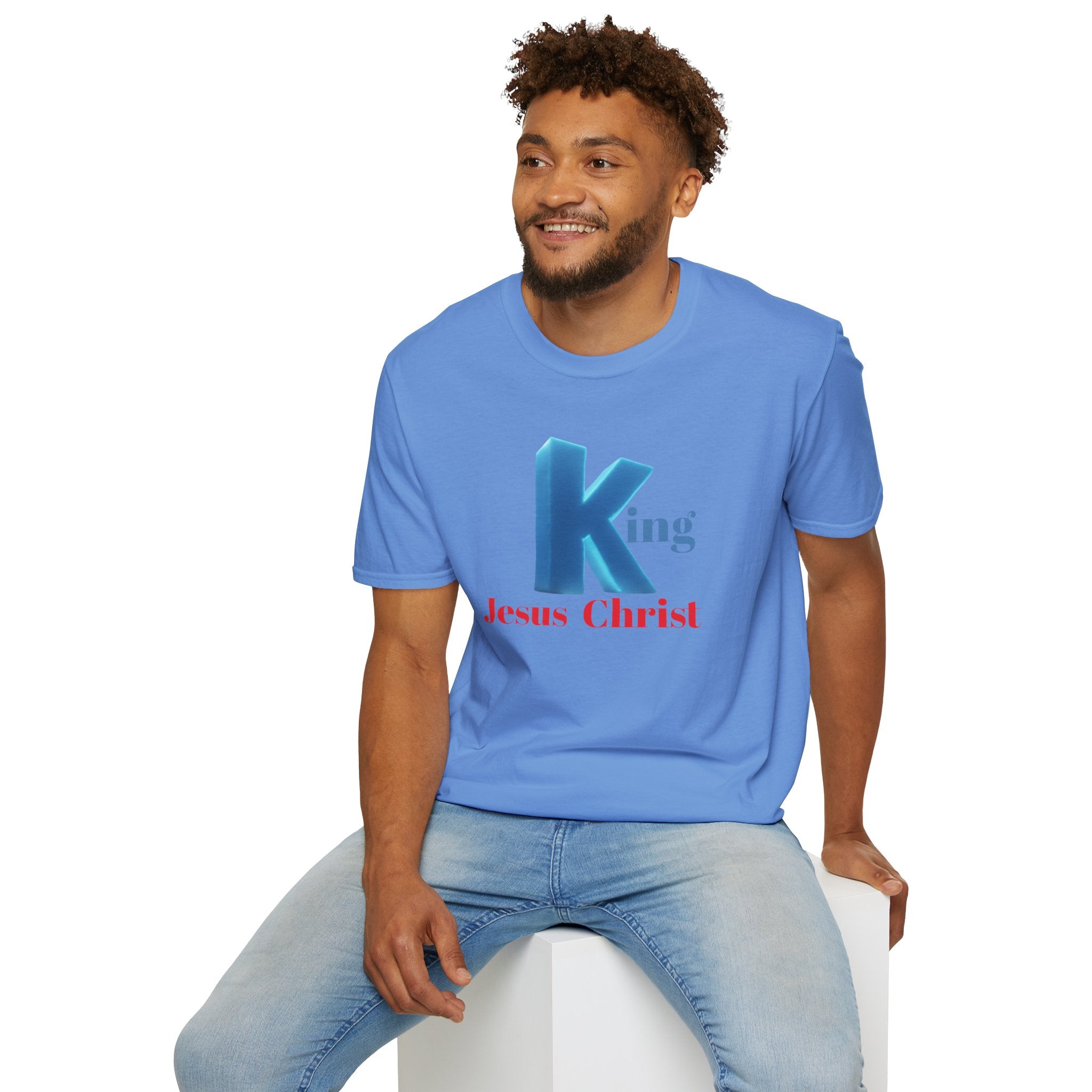 King Jesus Christ T-Shirt — 3D Blue Lettering Christian Faith Tee